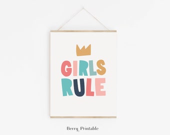 Girls rule printable wall art - Shared room poster - Girl room decor - Sisters Printable decor - Bright colours decor - Instant download