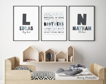 Brothers are best friends Printable Set of 3, Custom name poster, Lil bro big bro, Boys room decor, Shared room wall art, Sibling sign, P12G