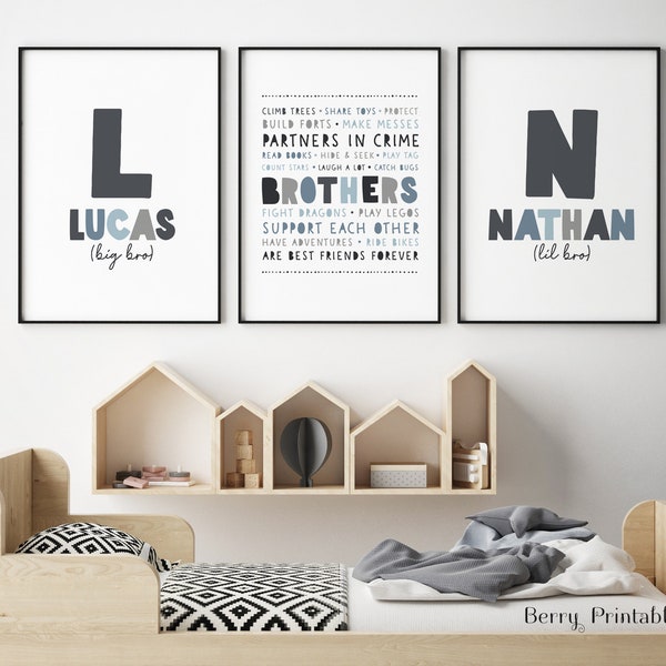 Brothers are best friends Printable Set of 3, Custom name poster, Lil bro big bro, Boys room decor, Shared room wall art, Sibling sign, P12G