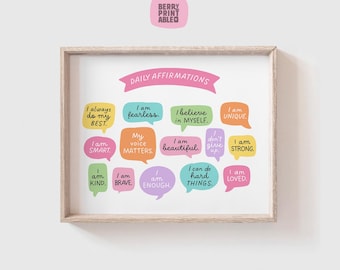 Afirmaciones positivas imprimibles, arte de pared para habitación de niña, póster "I Am", decoración en colores pastel, arte de pared para habitación de niña pequeña, decoración de guardería P70P