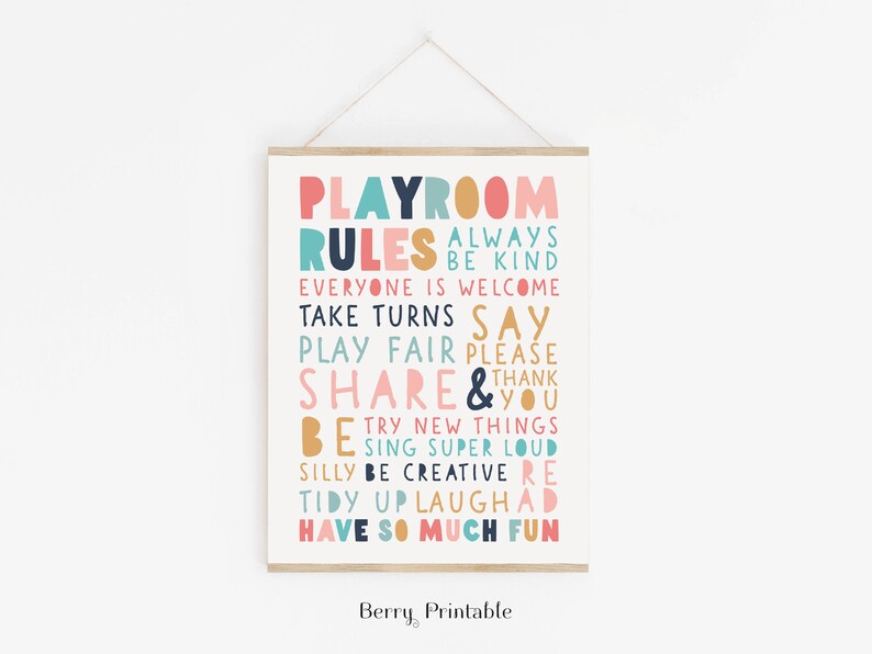 Playroom Rules Printable Wall Art, Girl Room Decor, Rainbow Playroom ...