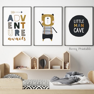 Boys Bedroom Decor, Set of 3 Printables, Kids Wall Art, Baby Bear Wall ...