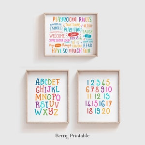Playroom rules printable wall Art, Alphabet print, Kids Room Decor, Rainbow Playroom poster, ABC printable, 123 poster, Classroom sign P72R