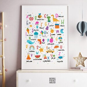 Alphabet Poster, Printable Wall Art, ABC Sign, Kids Room Decor, Rainbow ...