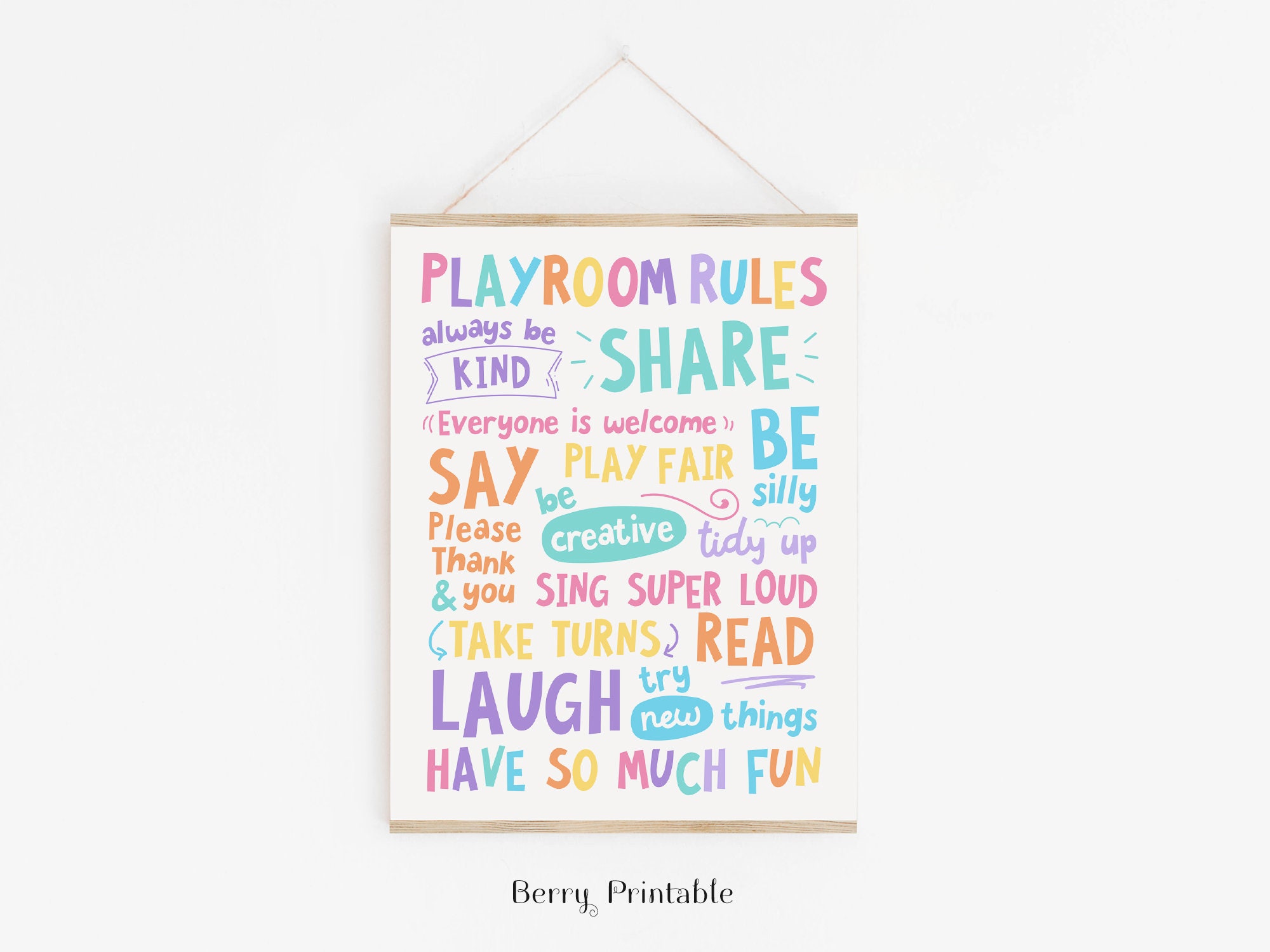 Playroom Rules Printable Wall Art, Girl Room Decor, Rainbow Playroom ...