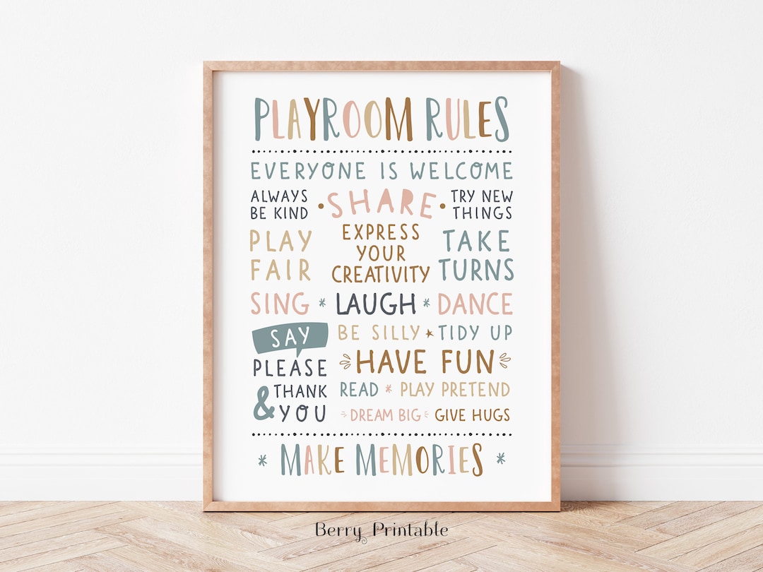 Playroom Rules Wall Art, Kids Room Decor, Playroom Sign, Neutral