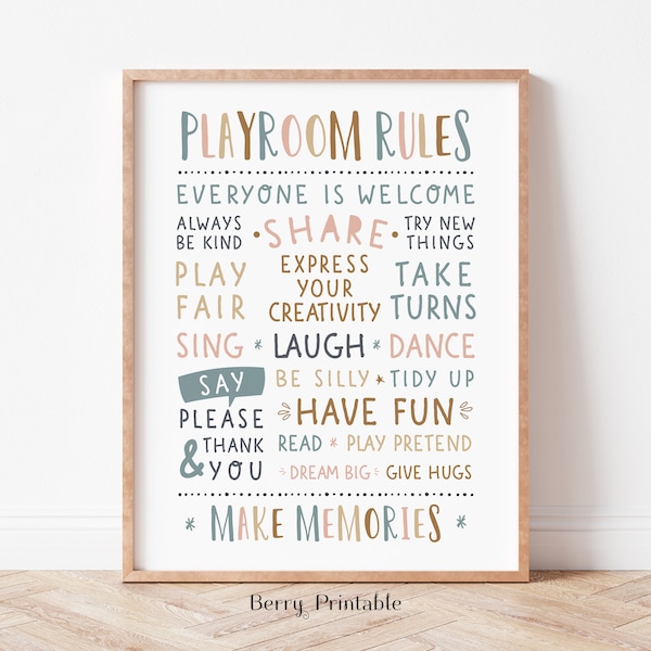 Playroom rules wall Art, Kids Room Decor, Playroom sign, Neutral printable Wall Art, Homeschool poster, Toddler bedroom decor, P72N