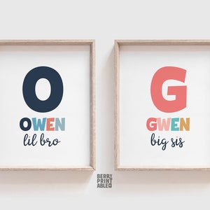Shared room Printable wall art, Custom poster, big sis lil bro sign, Kids playroom decor, Brother and sister wall art, DIGITAL DOWNLOAD