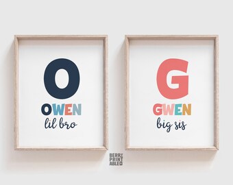 Shared room Printable wall art, Custom poster, big sis lil bro sign, Kids playroom decor, Brother and sister wall art, DIGITAL DOWNLOAD