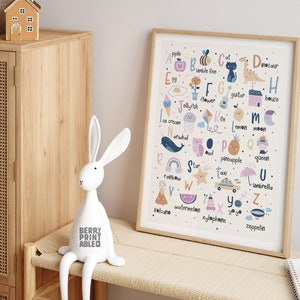 Alfabet afdrukbare muur kunst, ABC poster, kinderkamer decor, neutrale kwekerij decor, kinderen speelkamer kunst aan de muur, klas print, digitaal bestand P70M