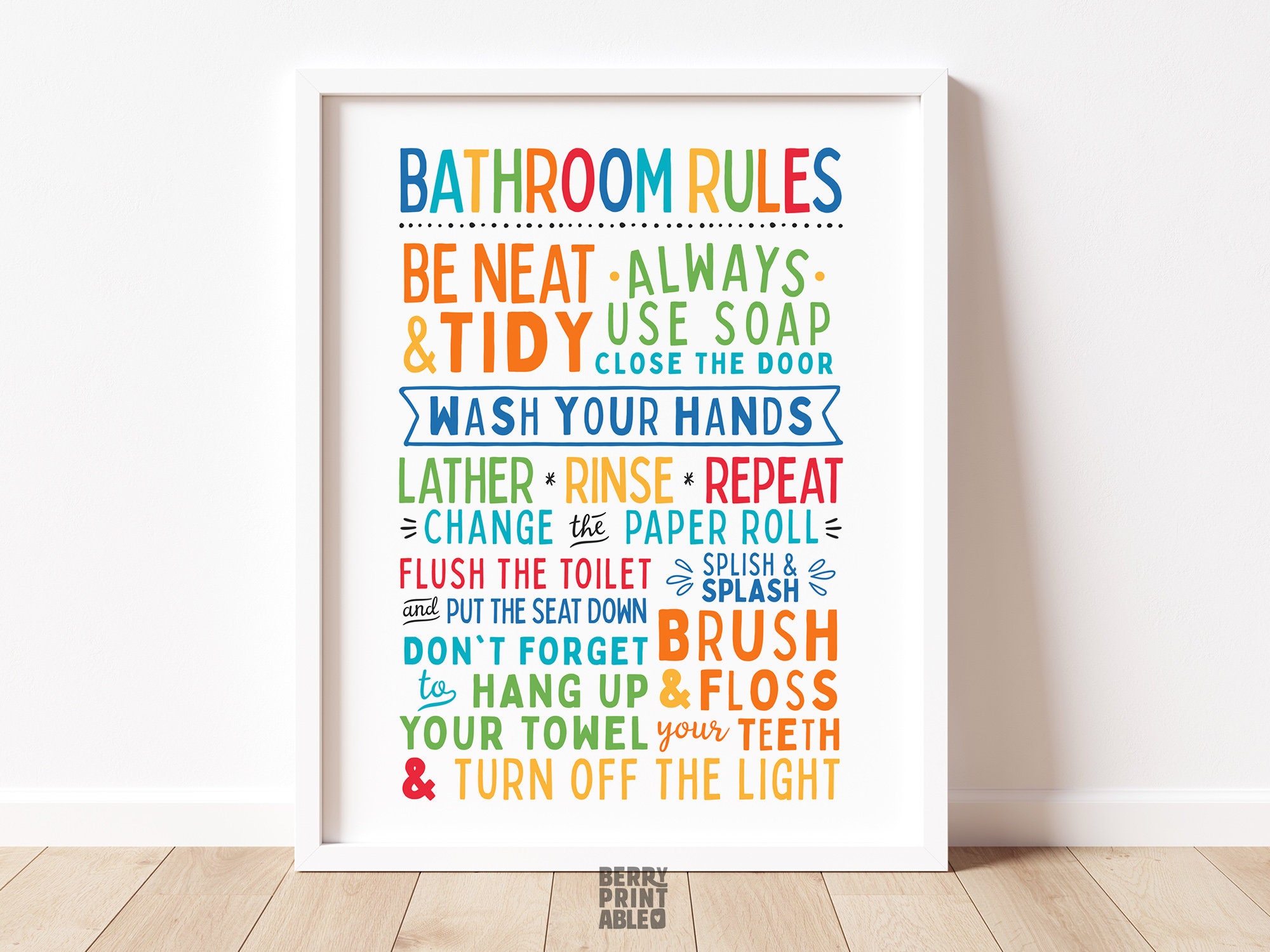 Bathroom Rules Printable Wall Art, Kids Bathroom Decor, Kids Wall Art ...