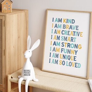 Affirmations Printable, Kids room wall art, I am poster, Playroom wall decor, Educational poster, Daily affirmations, Positive remainder