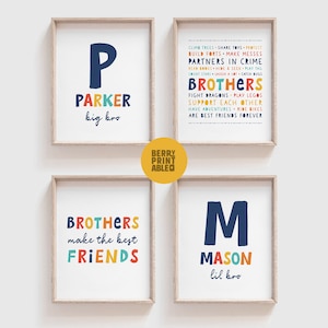 Brothers make the best friends printable wall art set of 4, Custom name poster, Kids playroom decor, Playroom sign, Nursery decor P12N