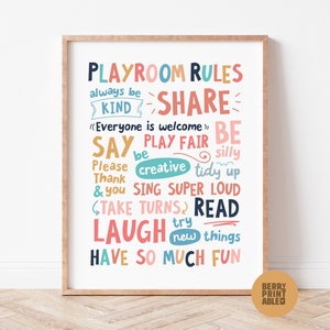 Playroom rules printable wall Art, Kids Room Decor, Playroom sign, Neutral printable Wall Art, Homeschool poster, Toddler room decor, P72C