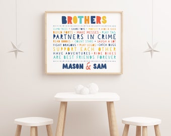 Playroom printable wall art, Personalized Brothers sign, Shared  boys room decor, Colourful room poster, Kids room decor, P12N, DIGITAL FILE