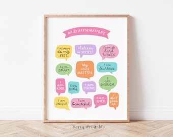 Arte de pared con afirmaciones positivas, arte de pared imprimible para niña, decoración de sala de juegos, póster en colores pastel, arte de pared para habitación de niña, decoración de guardería P70P