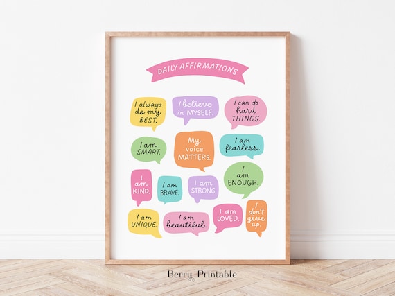 Positive Affirmations wall art, Girl Printable wall art, Playroom decor, Pastel colors poster, Little girl room wall art, Nursery Decor P70P