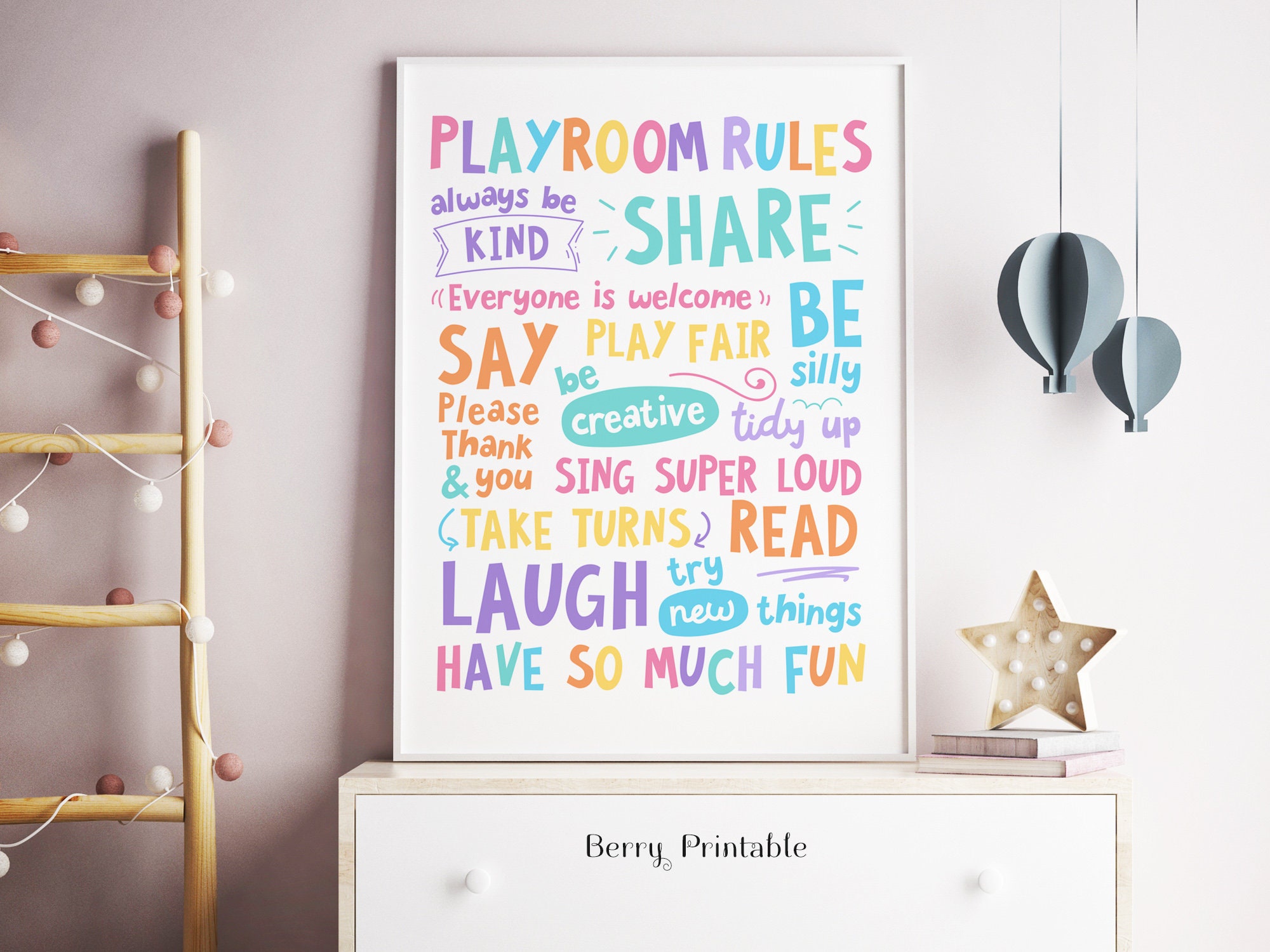 Playroom Rules Printable Wall Art, Girl Room Decor, Rainbow Playroom ...