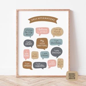 Letrero imprimible con afirmaciones positivas, póster "Soy", decoración de dormitorio infantil, arte de pared en colores neutros, decoración de habitación de niño pequeño, baño infantil P72N