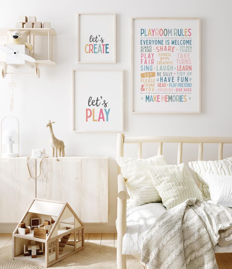 Playroom Rules Print, Neutral Kids Bedroom Gallery Decor (digital ...