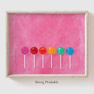 Rainbow Lollipop Art / Rainbow Wall decor / Colourful Kids Room / Pink illustration / Lollipop Wall decor / Kitchen decor / Digital file