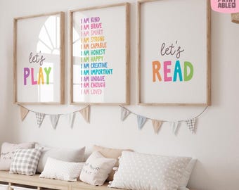 Playroom Printable Set, Positive Affirmations for Kids, Let's Play, I Am Poster, P70A