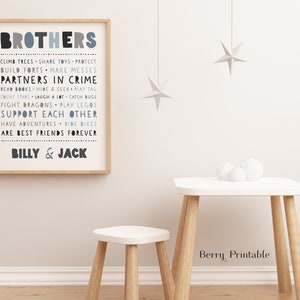 Brothers printable wall art, Personalized Brothers sign, Shared room decor, Boys room poster, kids playroom decor, P12G, DIGITAL DOWNLOAD