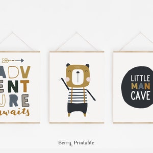 Boys Bedroom Decor, Set of 3 Printables, Kids Wall Art, Baby Bear Wall ...
