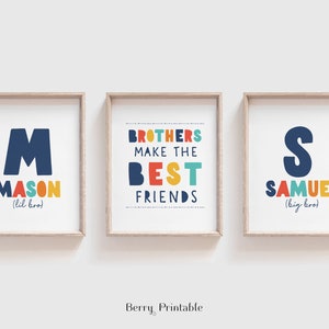 Brothers Printable art Set of 3, Custom name poster, Lil bro big bro, Boy room decor, Shared room sign, Playroom decor, P12N, DIGITAL FILE