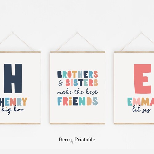 Siblings Printable Art Little Sister Big Brother Set of 3 - Etsy