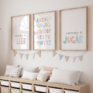 Playroom Printable set of 3, Spanish alphabet, Let's Play, Vamos a leer, Kids playroom Wall Art, Homeschool Decor, Salón de juegos, P72RP