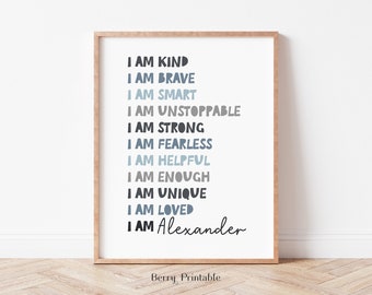 Affirmations printable wall art, Custom kids playroom sign, Daily affirmations for boy, Playroom decor, Homeschool poster, P12G DIGITAL FILE