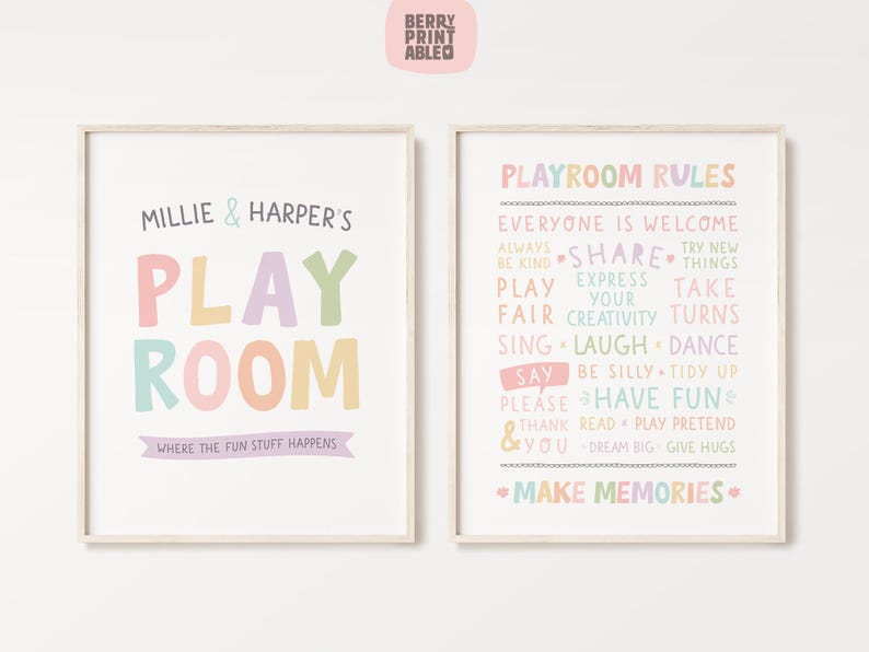 Playroom Rules Printable Wall Art, Custom Sisters Playroom Sign, This ...