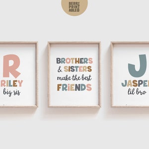 Kids bedroom Printable wall art Set of 3, Custom poster, big sis lil bro sign, Playroom sign, Brothers and sisters decor, P72N, DIGITAL FILE