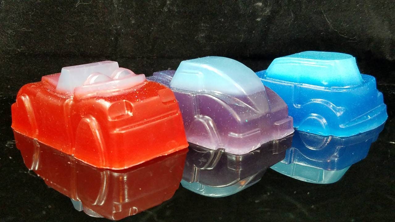 Set of 3 Sports Car Soaps. Assorted Cars. 3.5 Oz. Luxury Luxe Glycerin Soap  With Choice of Color and Added Glitter for That New Car Sparkle. 
