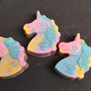 Magical Unicorn soap. Colorful pastel rainbow swirls with glitter. Luxury Triple Butter soap 3.25 oz. Detergent, phthalate and paraben free. image 2