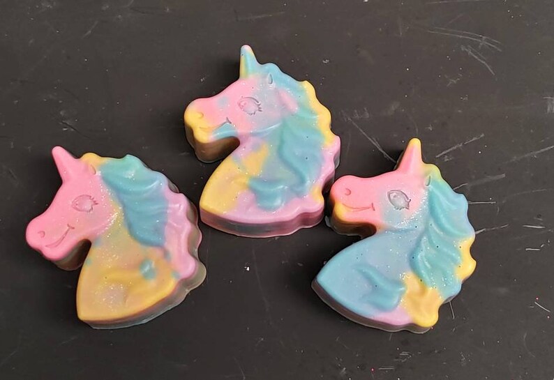 Magical Unicorn soap. Colorful pastel rainbow swirls with glitter. Luxury Triple Butter soap 3.25 oz. Detergent, phthalate and paraben free. image 2