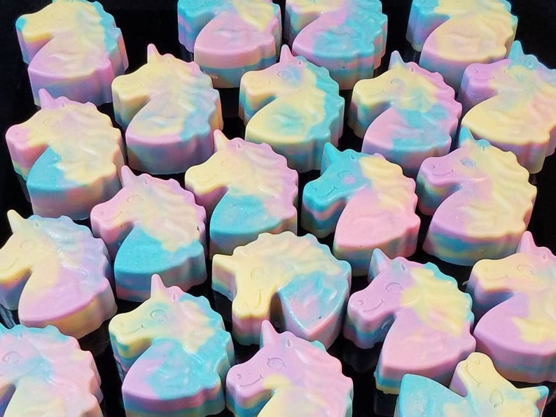 Magical Unicorn soap. Colorful pastel rainbow swirls with glitter. Luxury Triple Butter soap 3.25 oz. Detergent, phthalate and paraben free. image 6