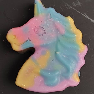 Magical Unicorn soap. Colorful pastel rainbow swirls with glitter. Luxury Triple Butter soap 3.25 oz. Detergent, phthalate and paraben free. image 1