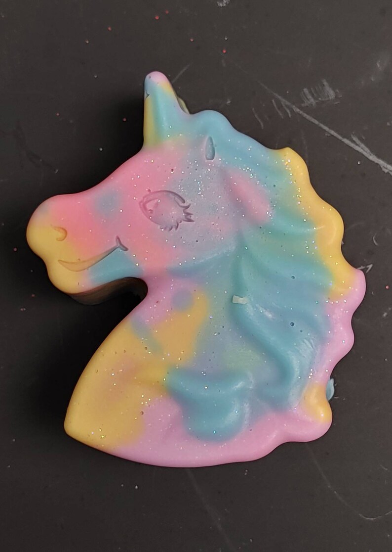 Magical Unicorn soap. Colorful pastel rainbow swirls with glitter. Luxury Triple Butter soap 3.25 oz. Detergent, phthalate and paraben free. image 1