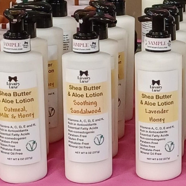 Paraben free Shea and Aloe Lotion. 98% naturally derived ingredients formulated to moisturize and help protect dry cracked skin. shea butter