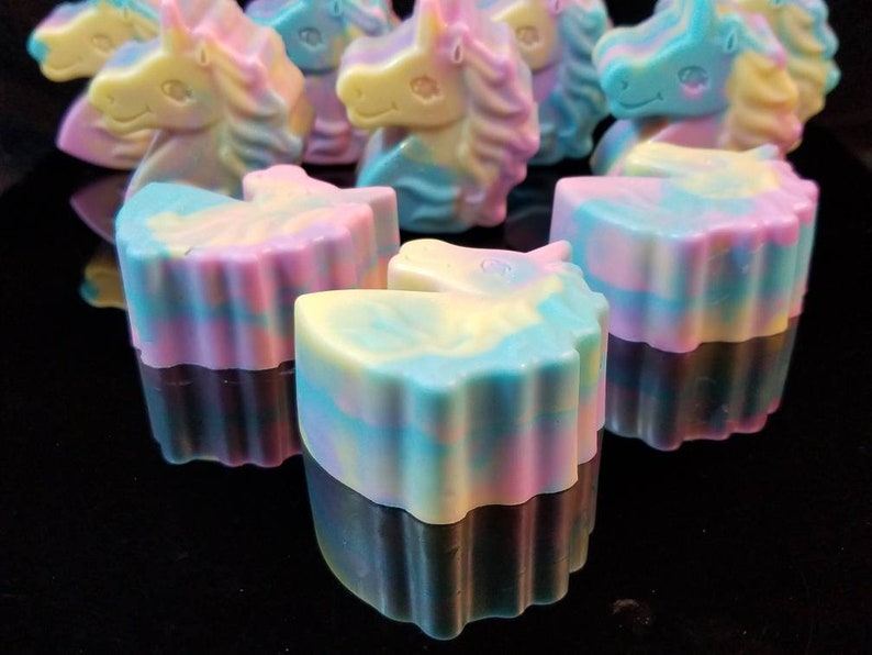 Magical Unicorn soap. Colorful pastel rainbow swirls with glitter. Luxury Triple Butter soap 3.25 oz. Detergent, phthalate and paraben free. image 9