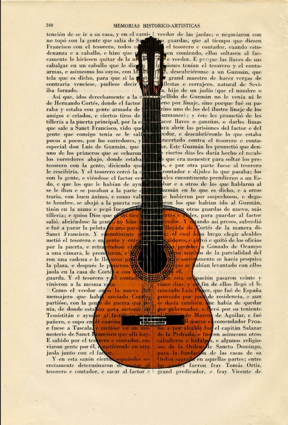 Guitare Classique Livre Musique Imprimer Guitare Acoustique Imprimer  Affiche Livre Art Dortoir Cadeau Imprimer Mur Décor Affiche Dictionnaire  Imprimer vintage 36 -  France