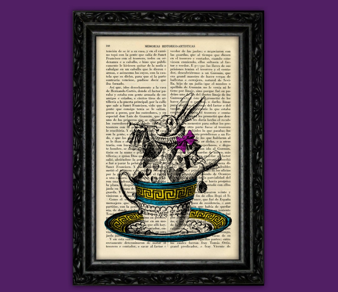 Alice Book Rabbit Cover Rabbit Alice in Wonderland Book Art Print Gift Vintage Poster Book Art ...