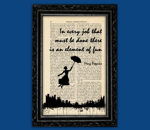 Mary Poppins In Jedem Job Zitat Kunstdruck Poster Book Art Etsy