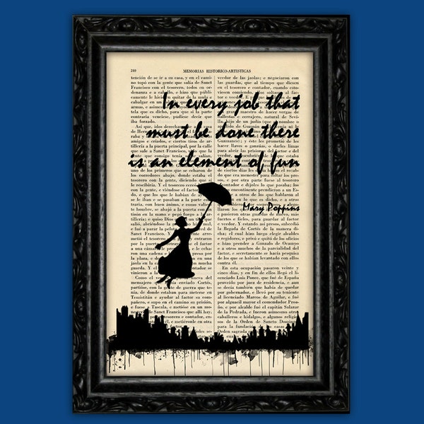 Mary Poppins Dictionary Art Print – Julie Andrews Umbrella Quote – Fun Vintage Poster, Unbranded