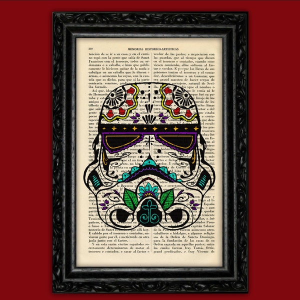 STAR WARS Stormtrooper Sugar Skull Day of the Death Print Book Art Dia de los Muertos Room Print Gift Print Decor Dictionary (13-Nº11)
