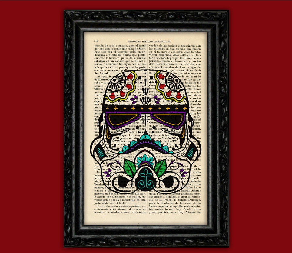 STAR WARS Stormtrooper Sugar Skull Day of the Death Print Book Art Dia de  los Muertos Room Print Gift Print Decor Dictionary (13-Nº11), image size:964x837