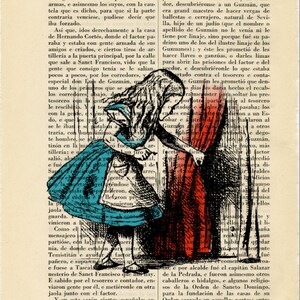 Curious Alice in Wonderland with Curtains Art Print Alice in Wonderland Poster Room Print Gift Print Wall Decor Poster Dictionary 4-Nº5 image 2
