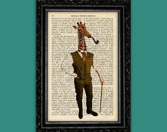 Impresión artística del libro Jirafa Lord, impresión artística de ciervo, impresión de regalo de cumpleaños, impresión de arte animal, impresión de dormitorio, impresión de regalo, impresión artística de diccionario de pared (6- Nº53)